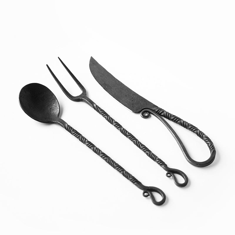 Three-Piece Set Of Hand-Forged And Twisted Vintage Tableware