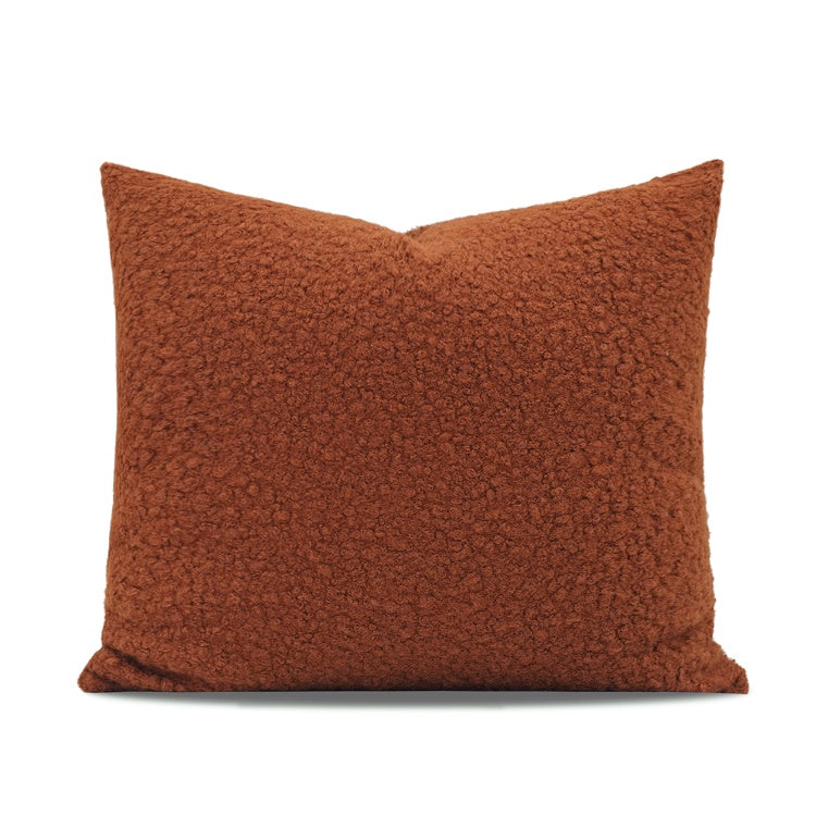 Nordic Warm Caramel Orange Coffee Color Faux Wool Roll Cushion Girl Throw Pillow Model Room Square Pillow