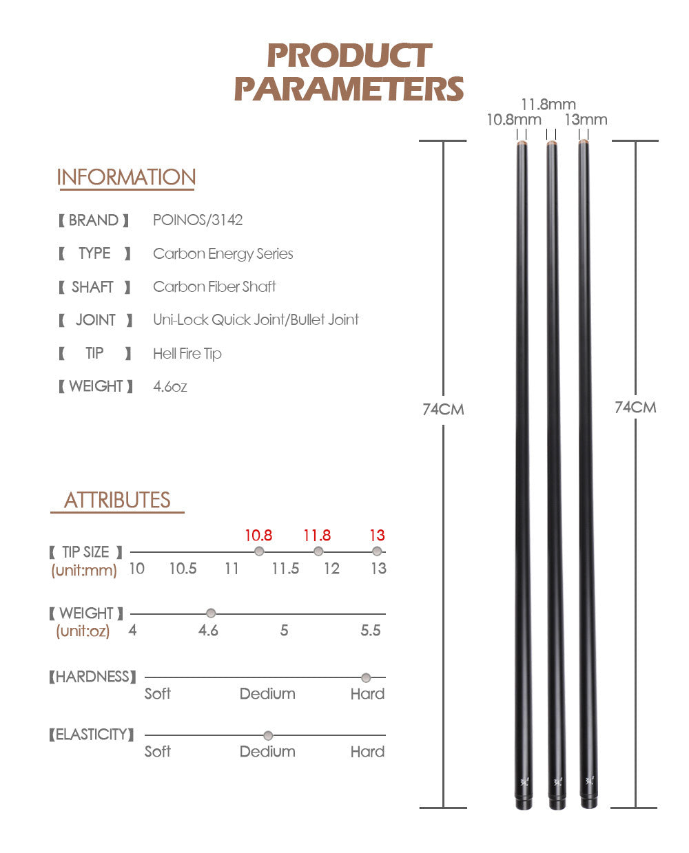 POINOS Jaguar 3142 Pool Cue Black 8 Big Head