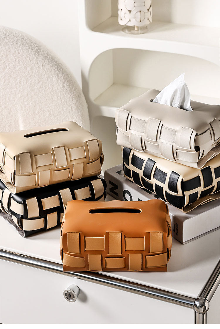 Woven Leather Tissue Box Living Room High-end Entry LUX Paper Extraction Box Household Paper Towels Storage Box High-grade