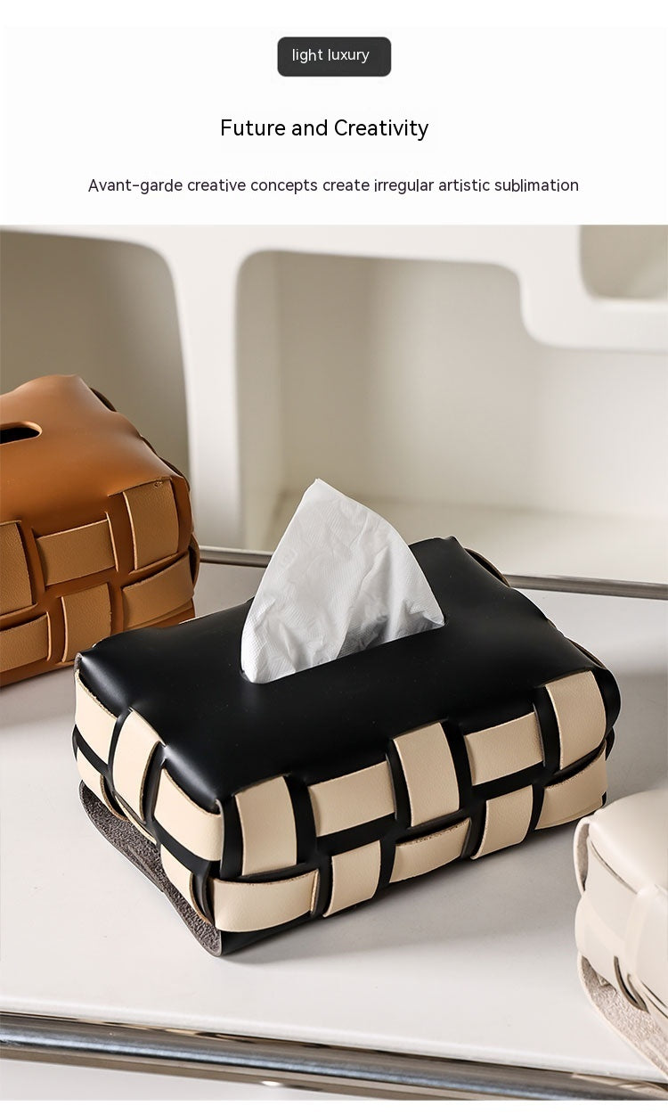 Woven Leather Tissue Box Living Room High-end Entry LUX Paper Extraction Box Household Paper Towels Storage Box High-grade