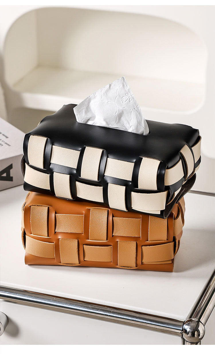 Woven Leather Tissue Box Living Room High-end Entry LUX Paper Extraction Box Household Paper Towels Storage Box High-grade