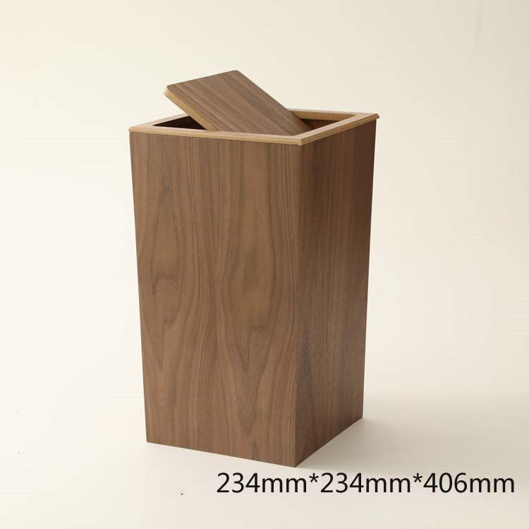 Trash Can With Wooden Automatic Flip Cover And Inner Garbage Bag