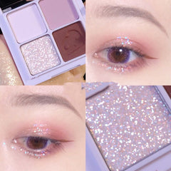 Four-color Eyeshadow Palette Matte Pearlescent Earth Gray Purple Waterproof Sequin Glitter Student