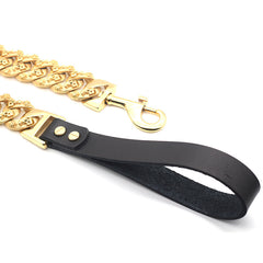 Golden Stainless Steel Leather Dog Chain