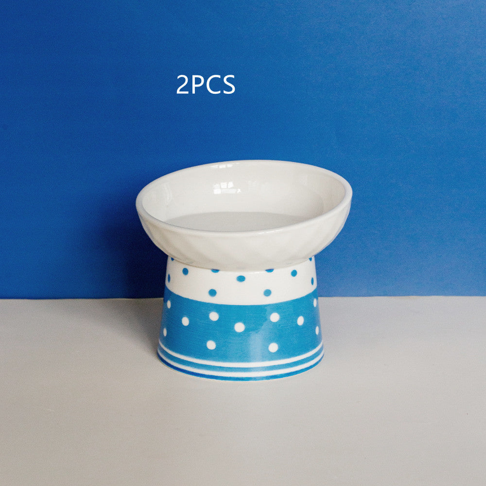 Cat Ceramic Protection Cervical Polka Dot Pet Bowl