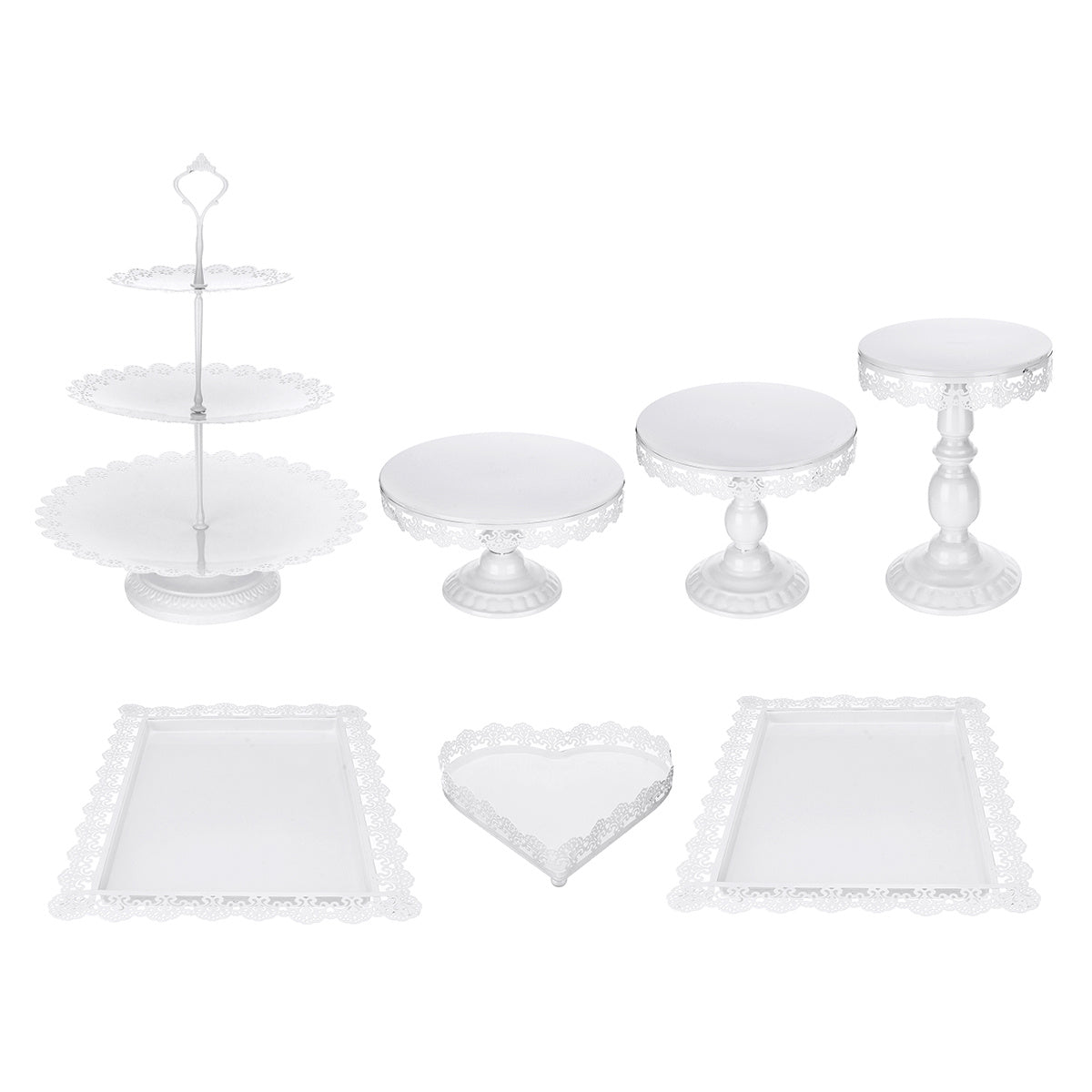 European Style Wrought Iron Cake Stand Set Wedding Dessert Stand Lace Props Plate