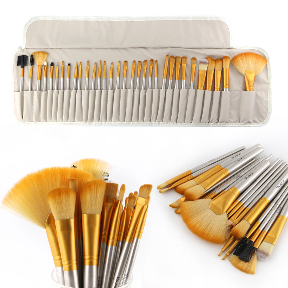 32Pcs Makeup Brushes Pouch Set Blending Powder Puff Professional Cosmetics Tools