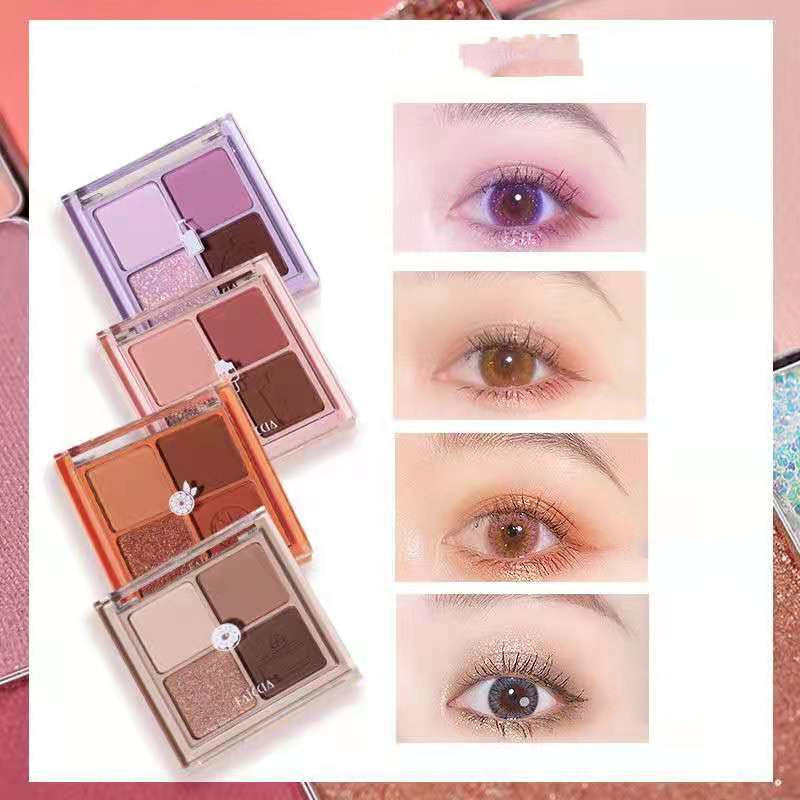 Four-color Eyeshadow Palette Matte Pearlescent Earth Gray Purple Waterproof Sequin Glitter Student