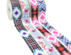 Digital Printing Ribbon Bow Handmade Webbing Satin Gradient Plaid