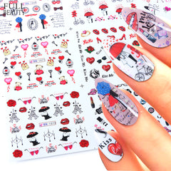 Fashion Ins Style Nail Applique Love Bear Red Lips Watermark Sticker Set