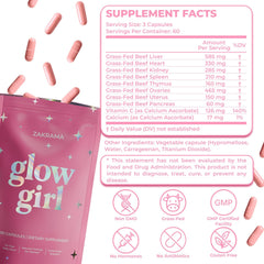 Glow Girl Beef Organ Supplement with Vitamin C for Women – Hormone Balance, Energy, Immunity, Healthy Skin & Hair | Zakrama Organ Capsules (180 Capsules)