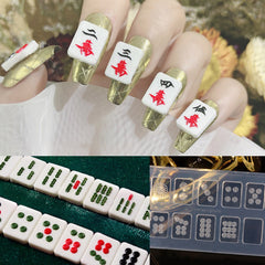 Chinese Style 3D Mahjong Ten Thousand Word Sliver Cake Word Charm Nail Tools