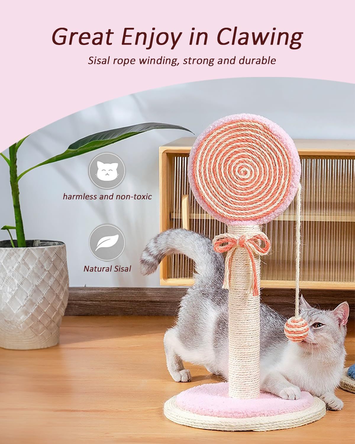 Cat Scratching Post  Cute Kittens Scratch Posts With Hanging Ball Sturdy Post Stable Base Ideal For Indoor Cats Small Large Sizes Kitty Available