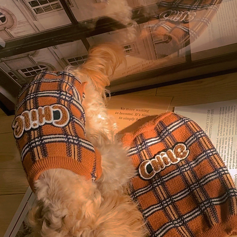 Vintage Plaid Pet Sweater Cat Clothes