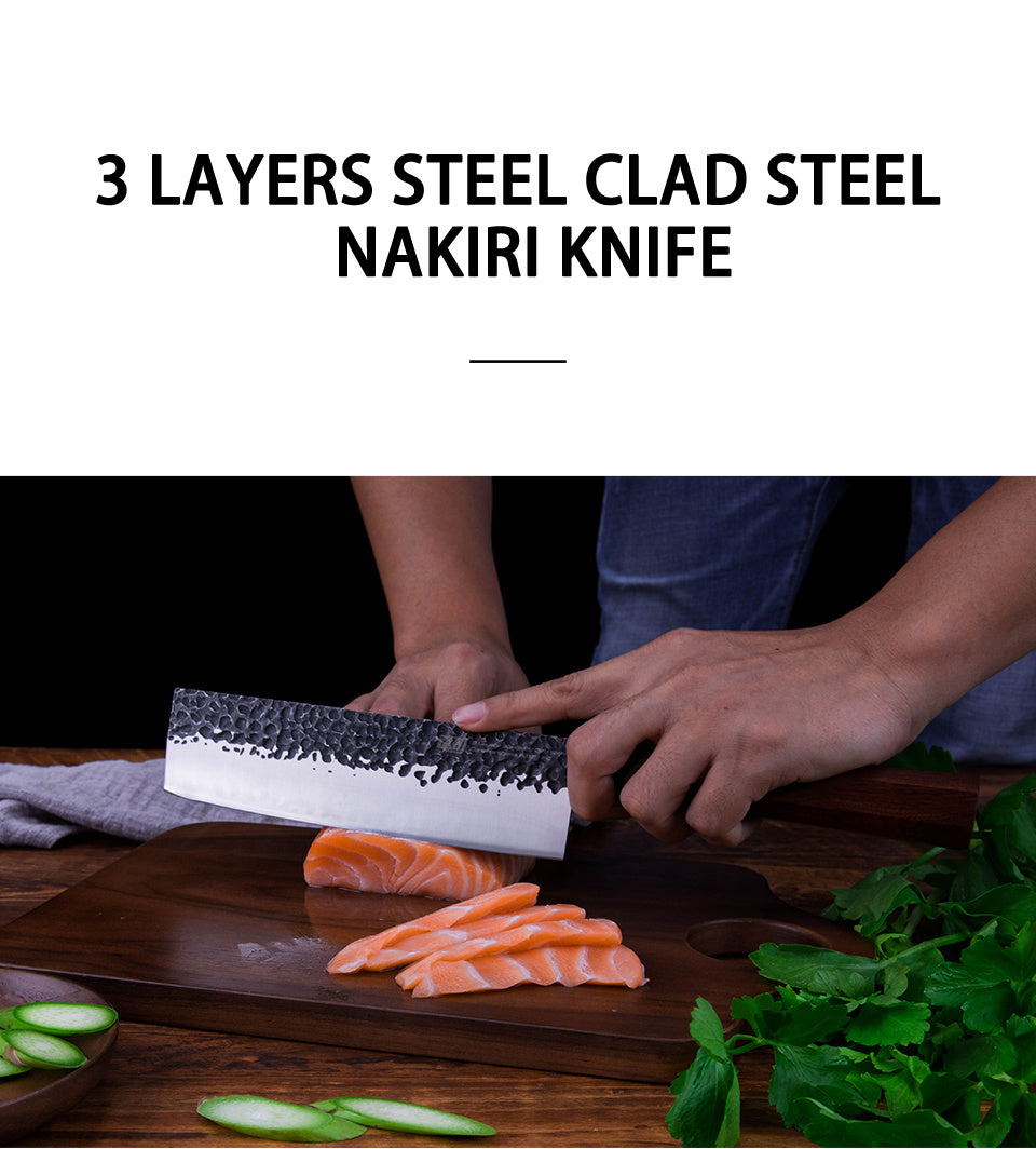 FINDKING 4 pièces en acier plaqué japonais professionnel octogonal poignée couteau de cuisine Nakiri Santoku couteaux utilitaires