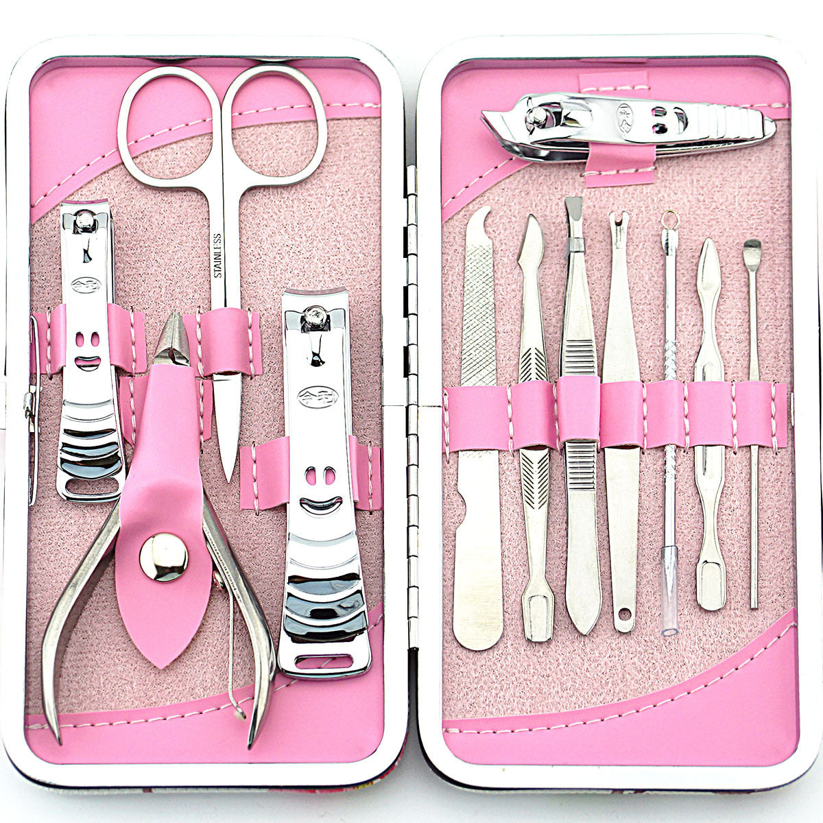 Nail Clipper Set Stainless Steel 12 Piece Pink Flower Nail Scissors Manicure manicure tools rose -12