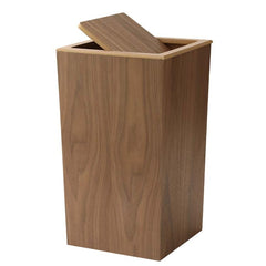 Trash Can With Wooden Automatic Flip Cover And Inner Garbage Bag