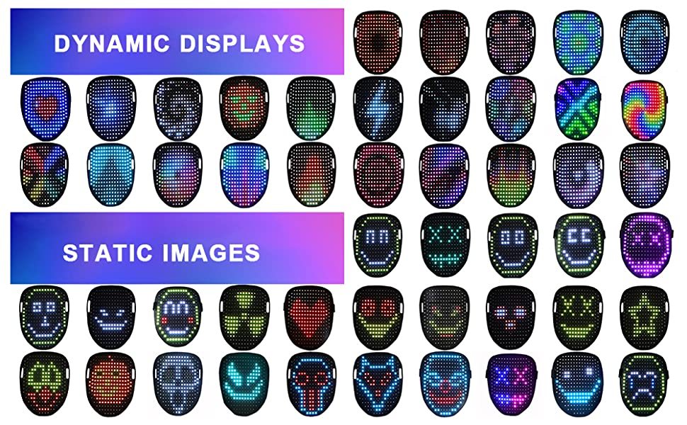 Led Mask Gesture Sensing With 50 Pattern Halloween Cosplay