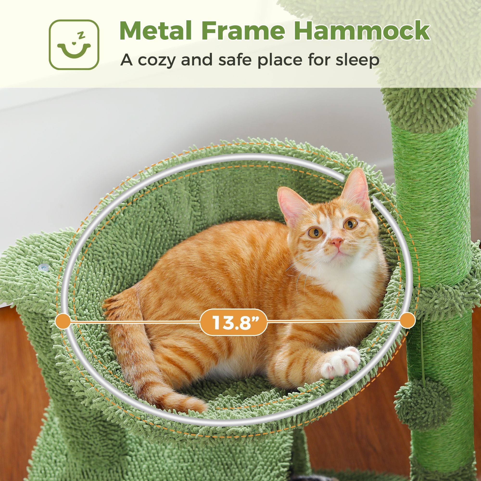 PAWZ Road Cactus Cat Tree Condo 39.4 Inch With Hammock, Tall Sisal Scratching Post For Indoor Medium Cats, Green