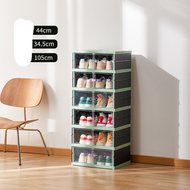 Double Row Folding Shoe Box Transparent Storage Rack Installation