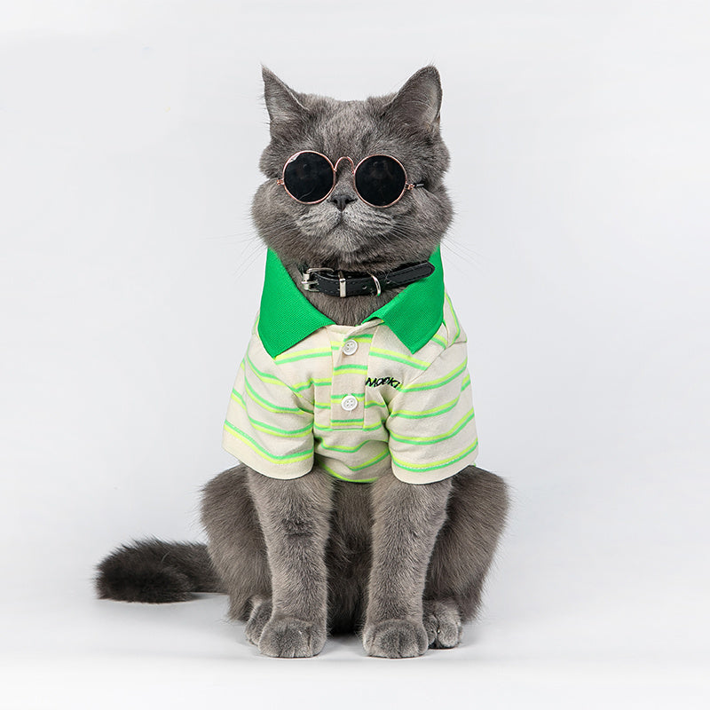 Thin Summer Cotton Green Stripe Polo Shirt Pet Clothes