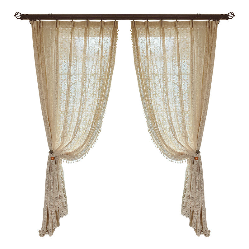 Cotton Linen Crochet Hollow Living Room Curtains