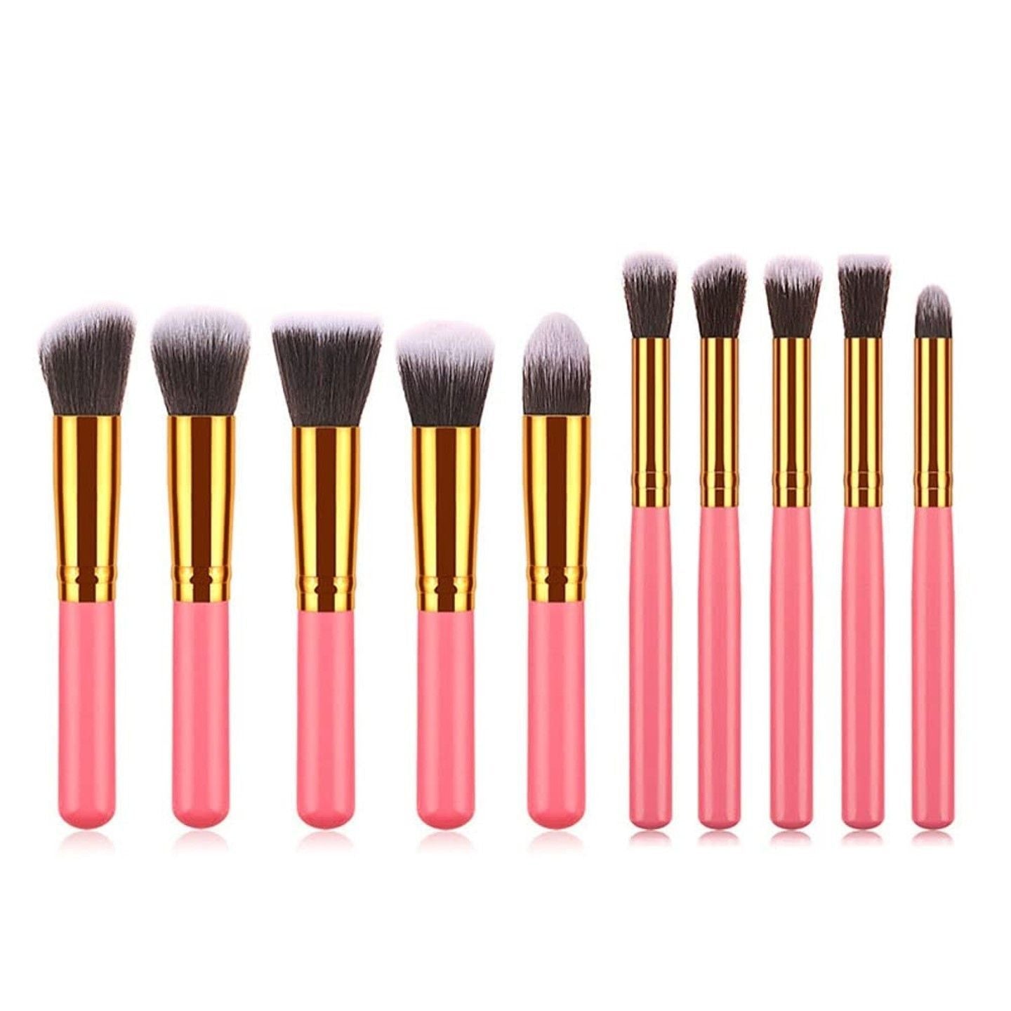 10 Pcs Makeup Brushes Set For Travel Set Synthesized White Glod With Bag