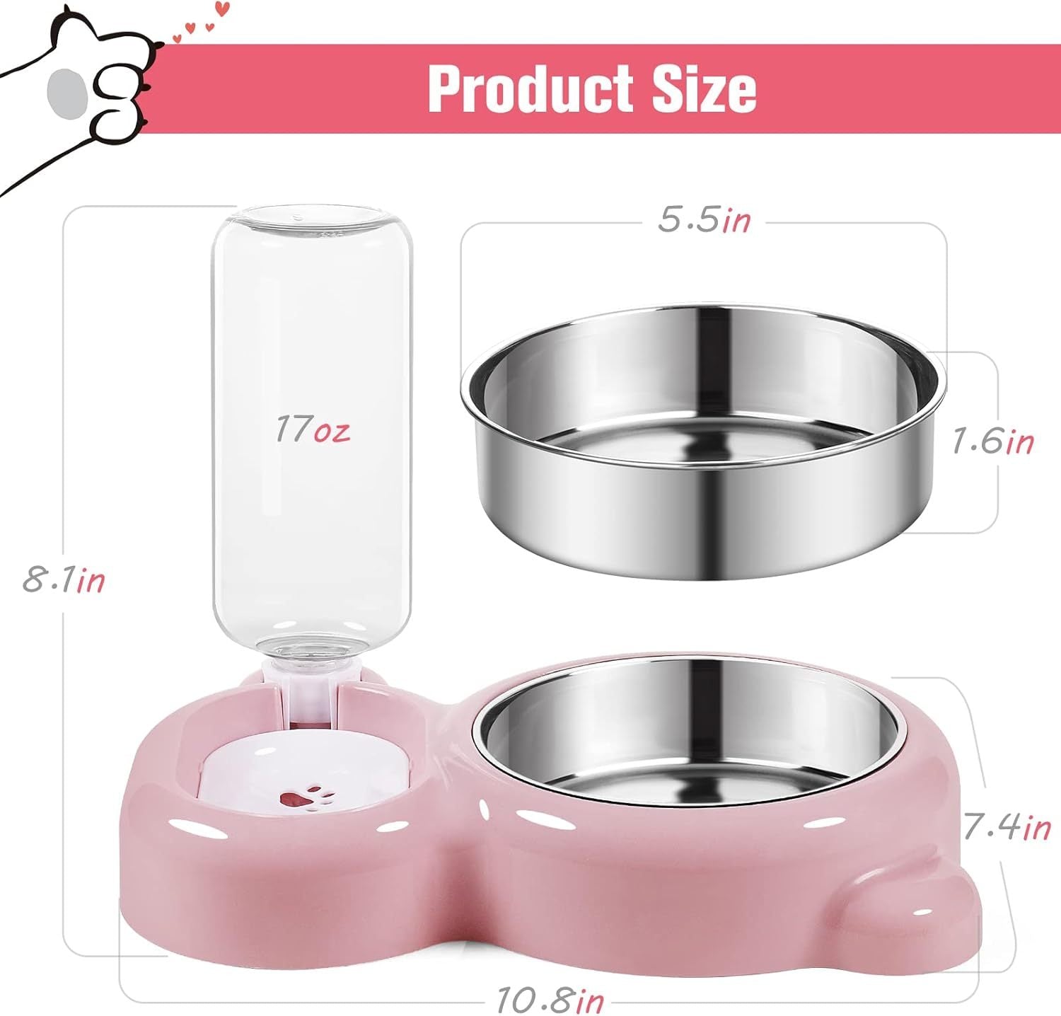 Dog Bowls Cat Food And Water Bowl Set With Water Dispenser And Stainless Steel Bowl For Cats And Small Dogs