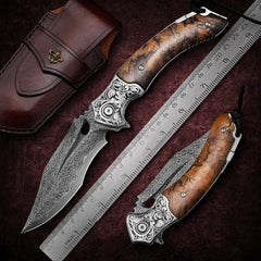 Outdoor Survival Camping Damascus Steel Folding Knife