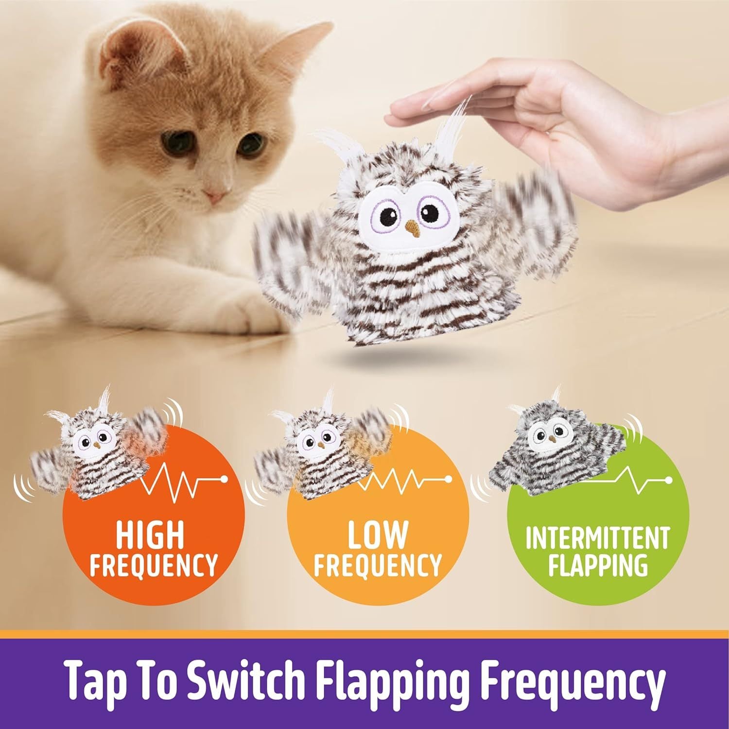 Interactive Cat Toy Rechargeable Automatic Chirping Owl Cat Toy With Catnip, Auto Beating Wings Flying Bird Cat Toys For Indoor Cats To Play Alone, Never Boredom