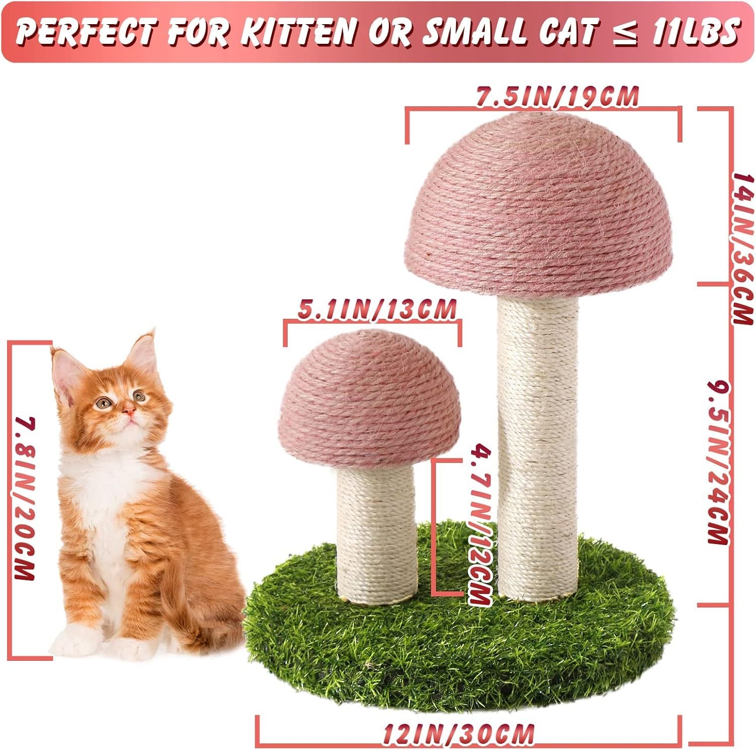 Cat Scratching Post Mushroom Cat Scratcher Featuring With Natural Sisal Caps Scratch Pole And Sturdy Base For Kittens & Small Cats