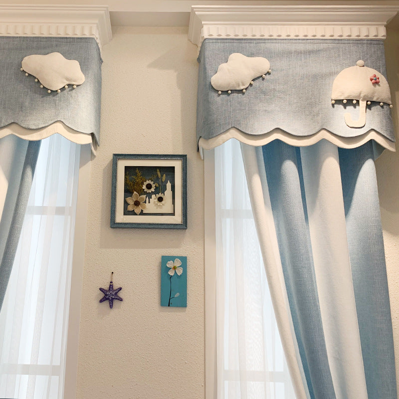 Simple Light Luxury Children's Room Cloud Yarn Blue And White Striped Cloth Chenille Curtain