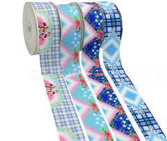 Digital Printing Ribbon Bow Handmade Webbing Satin Gradient Plaid