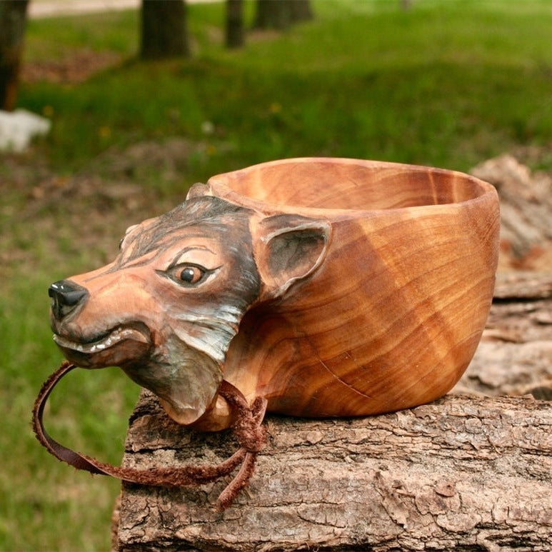 Hand Carved Cup Scandinavian Kuksa Wooden Mug Camping Gear Coffee Cup Kuksa Guksi Kuksa Wild Boar Cups Christmas