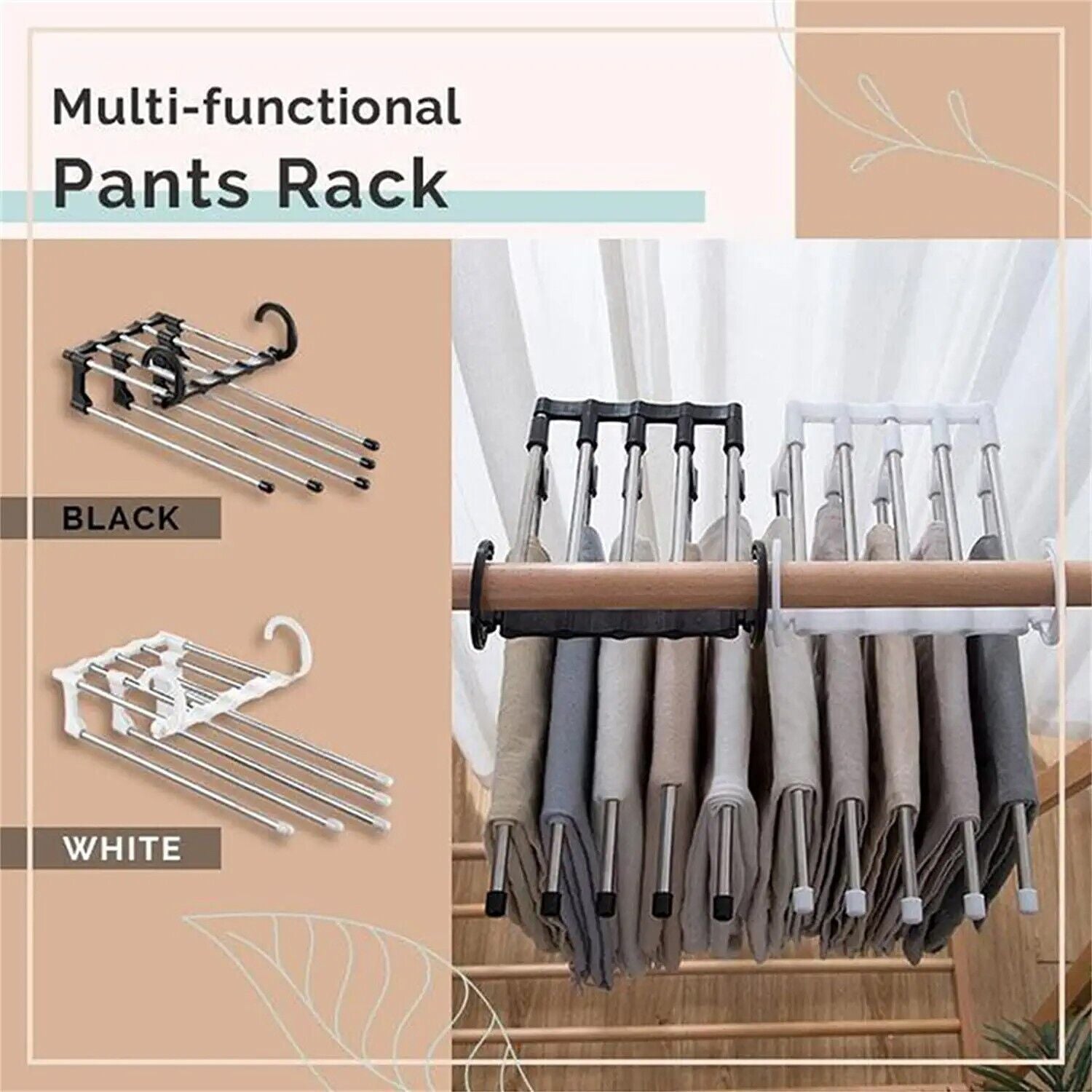 5 In1 Multi-functional Pants Rack Shelves Stainless Steel Wardrobe Magic Hanger