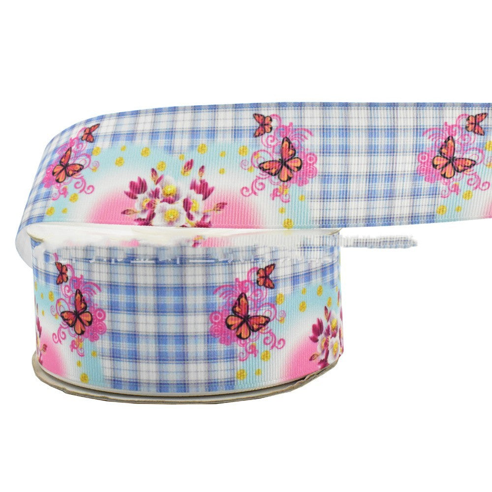 Digital Printing Ribbon Bow Handmade Webbing Satin Gradient Plaid