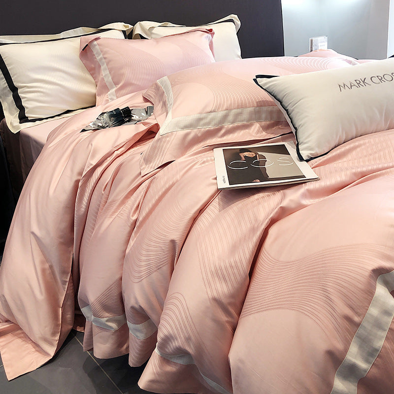 High-end Minimalist Tencel Cotton Vintage Active Printing Home Textile Bedding Four-piece Set