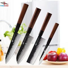 FINDKING 4 pièces en acier plaqué japonais professionnel octogonal poignée couteau de cuisine Nakiri Santoku couteaux utilitaires