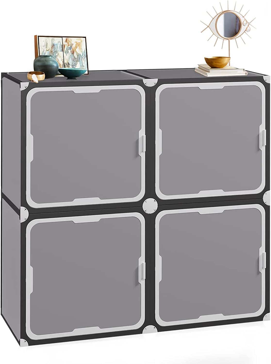 NeuType Cube Storage With Door 4 Cube Storage Racks Multi-functional Storage Cube Storage Racks Closet Storage Racks Bookshelves Toy Storage Cabinets, Dark Gray