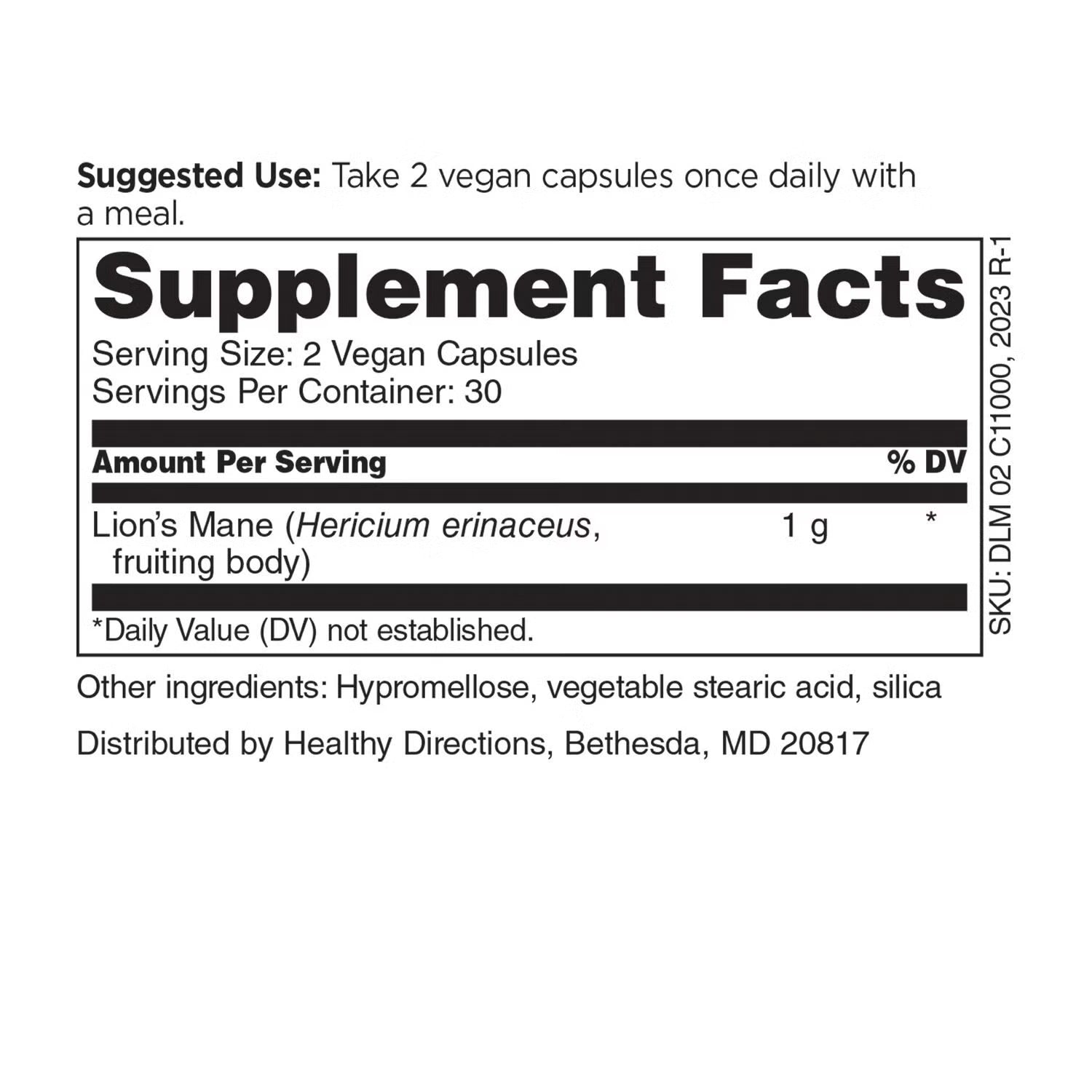 Lion's Mane Mushroom 1000mg - 60 Vegan Capsules (30 Servings)
