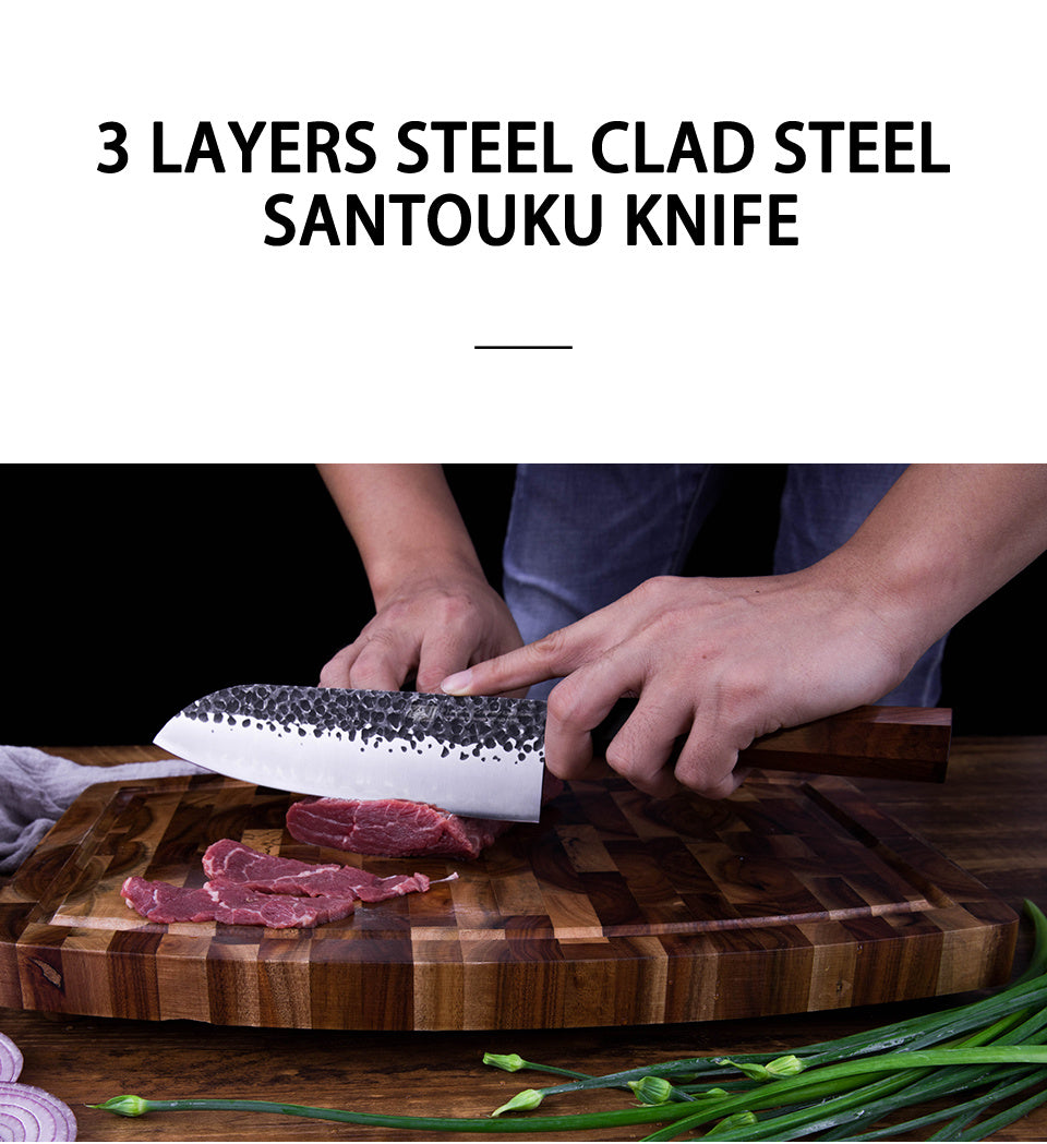 FINDKING 4 pièces en acier plaqué japonais professionnel octogonal poignée couteau de cuisine Nakiri Santoku couteaux utilitaires