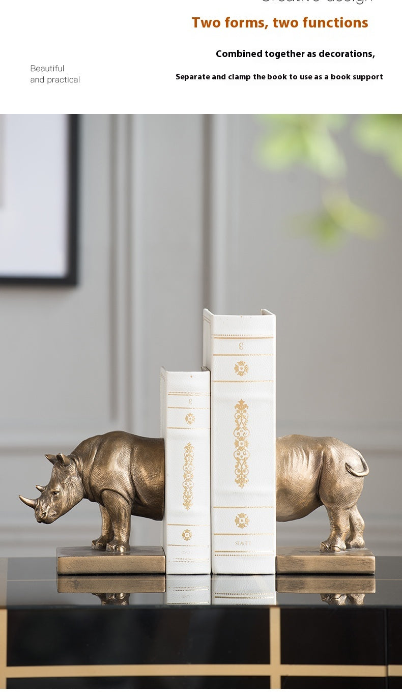 Rhinoceros Ornaments Animal Bookend Decoration American Handmade Book End Resin Craft