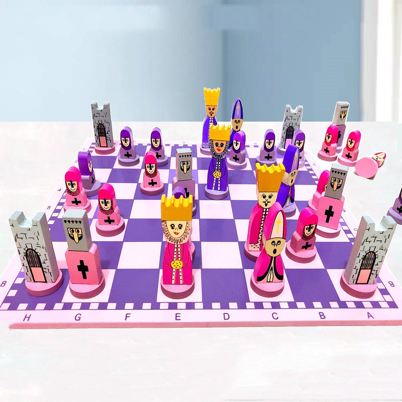 Children's Chess Solid Wooden Doll Puzzle Chess Toy