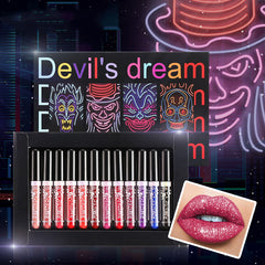 12Pcs Liquid Lipstick Set Halloween Makeup Diamond Symphony Lip Gloss Long Lasting Moisturizing Lip Glaze Glitter Cosmetic