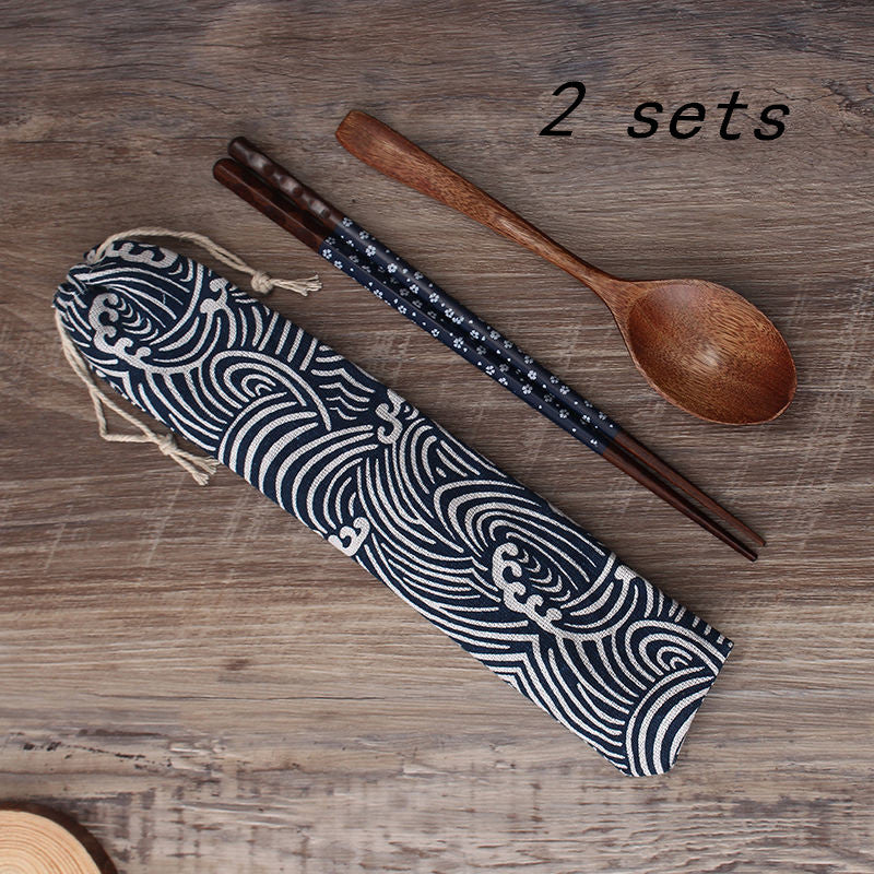 Wooden Chopsticks Spoon Set Travel Portable Tableware