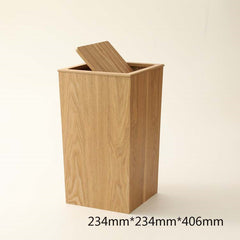 Trash Can With Wooden Automatic Flip Cover And Inner Garbage Bag