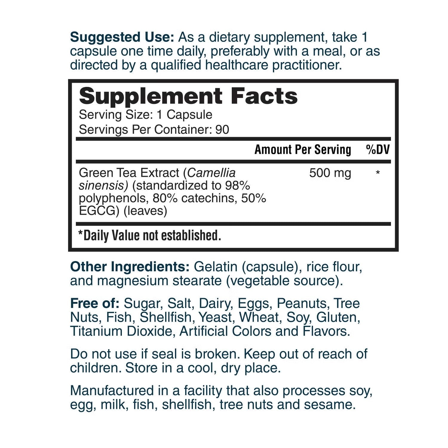 Green Tea Extract 500mg - 90 Capsules (90 Servings)