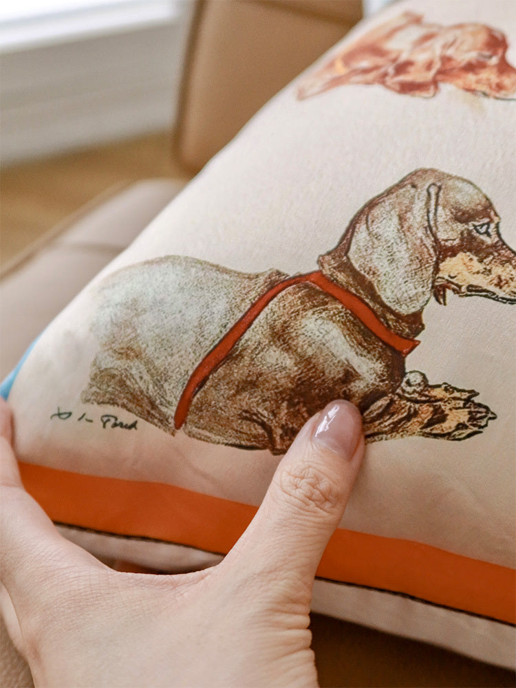 Creative Printed Silk Feeling Puppy Pillow Sofa Cushion