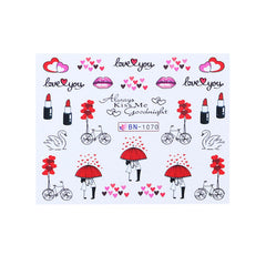 Fashion Ins Style Nail Applique Love Bear Red Lips Watermark Sticker Set